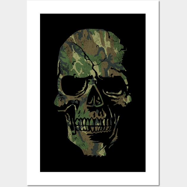 Skull Graphic - Cool Badass Distressed Art - Camo Green Wall Art by tommartinart